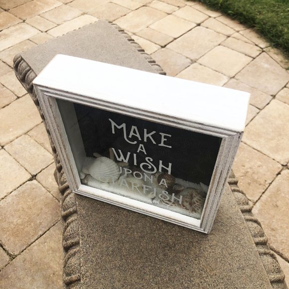 Sandy Ocean Scene in Shadowbox with real Sand Dollar, Starfish Shells Sand, Wish - Picture 5 of 6